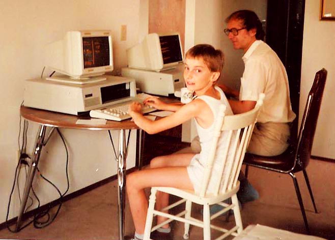 Dan and his father at computers